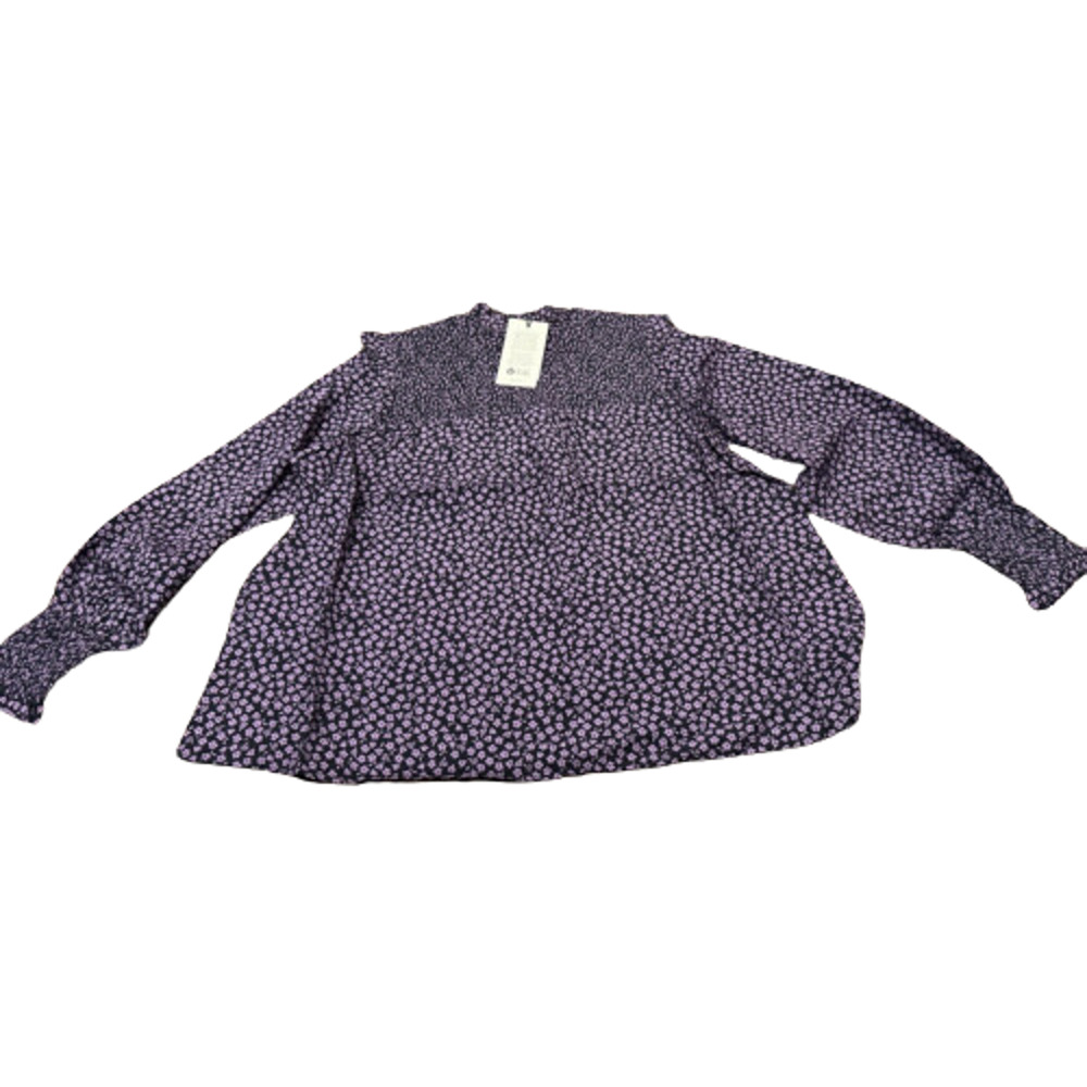 Barbour Womens Size 14 Purple Midhurst Floral Smocked Tunic Top Wrist Detail NWT
